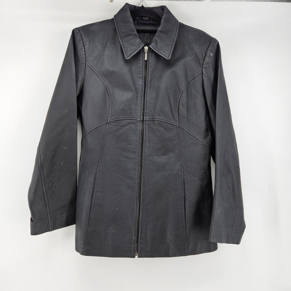 Vintage Jacqueline Ferrar Leather Jacket Black Zip Small Y2K Grunge‎ Biker Indie